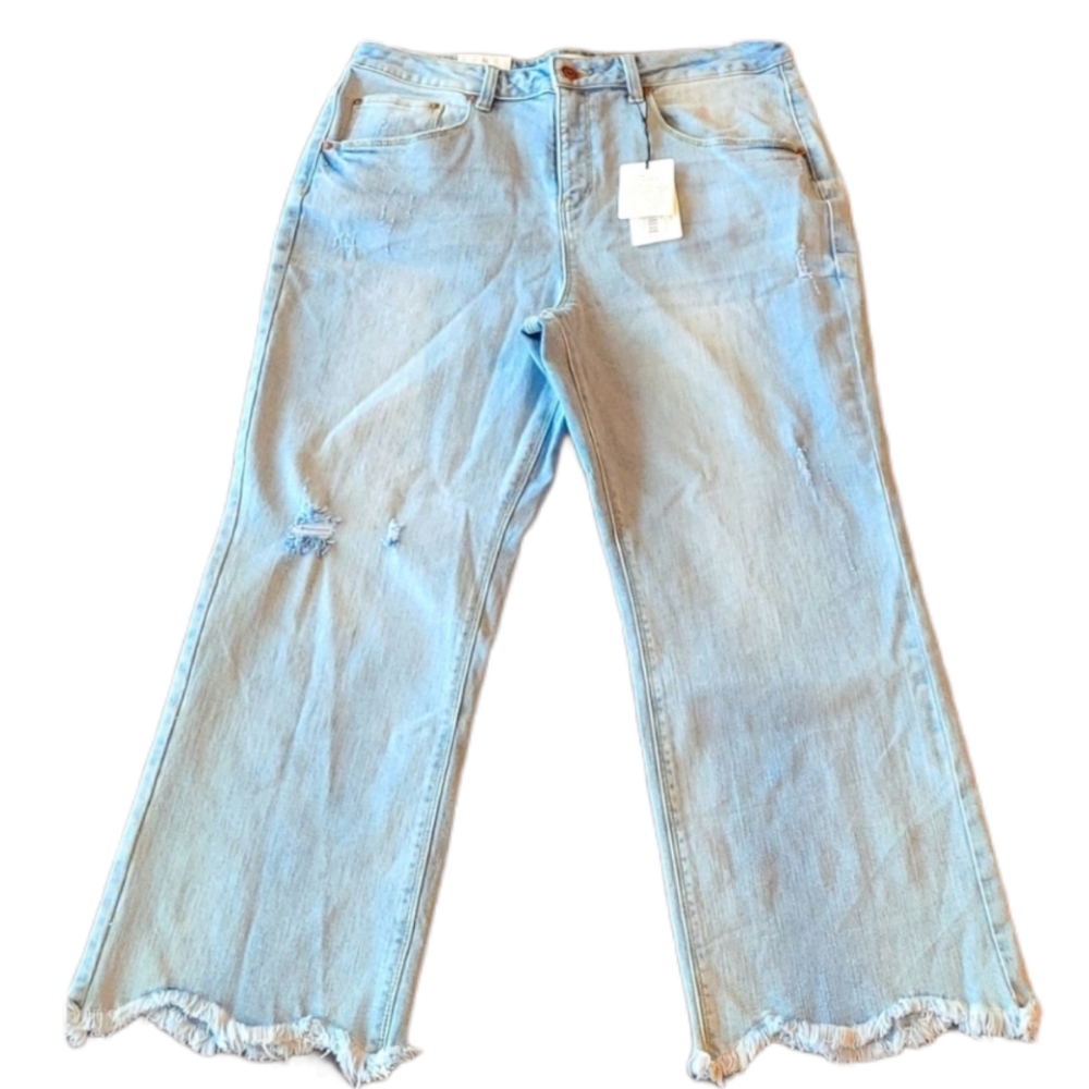 a loves a light wash wide leg Prospector jeans